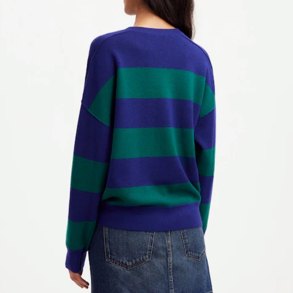 Women’s Madewell Merino Wool Pullover Sweater Cobalt Green Stripe Combo Medium - Picture 3 of 11